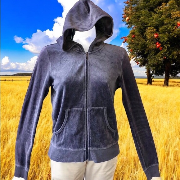 Juicy Couture Velour Zip Gray Hoodie Jacket Y2K Logo Royal Scotty Dog - Picture 2 of 13
